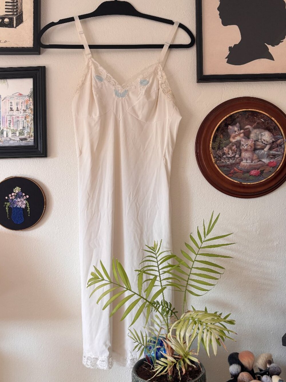 Vintage White Slip with Blue Floral Details